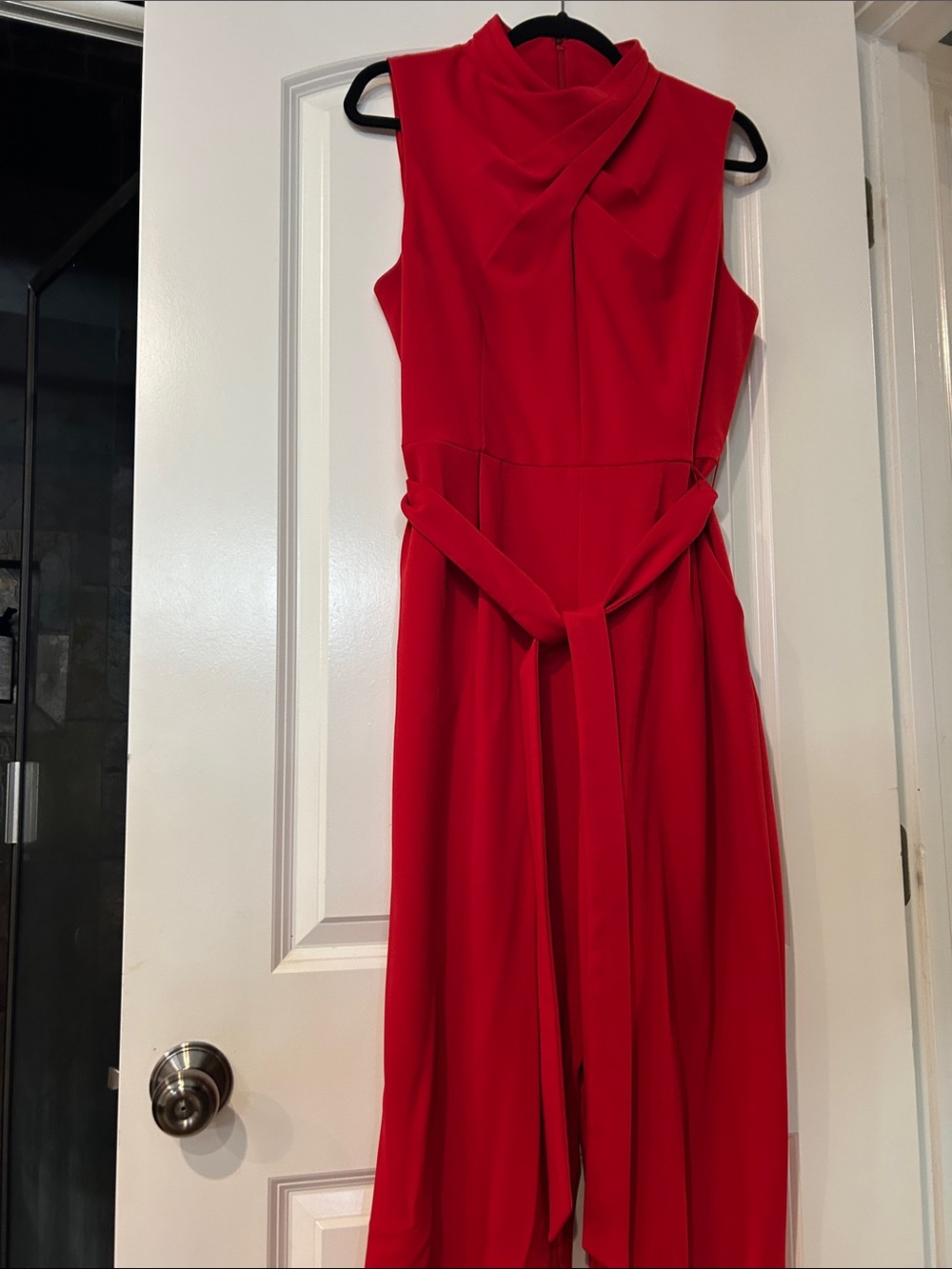 Calvin Klein Sleeveless Red Tie-Waist Midi Jumpsuit